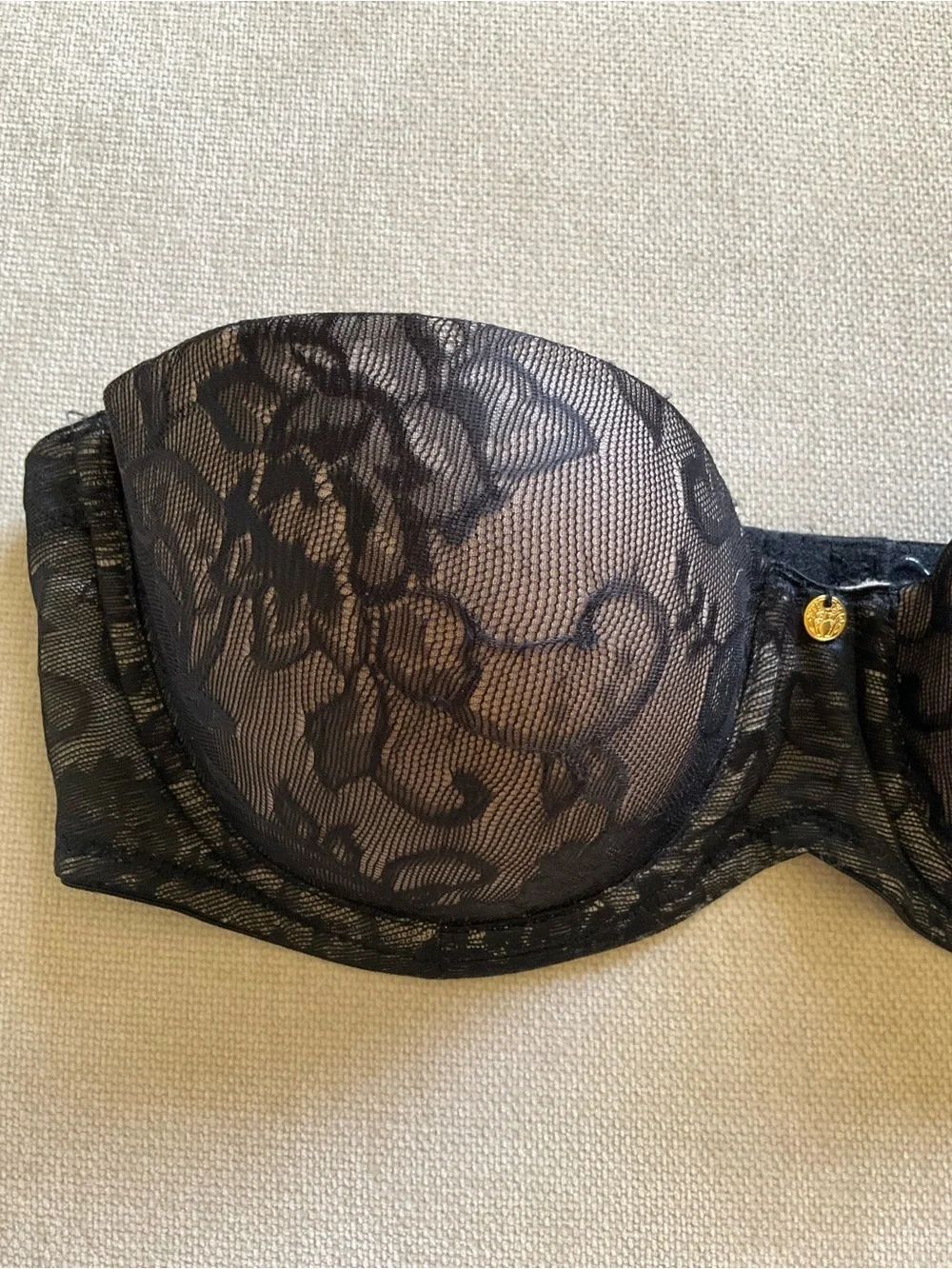 Natori  Calais Strapless Bra 34 B Underwire, Molded Black/Nude Lace